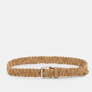 Allsaints Dustin Woven Belt Soft Suede Leather Tan Size 38 Long